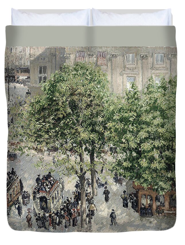 Impressionist Duvet Cover featuring the painting Place du Theatre Francais by Camille Pissarro