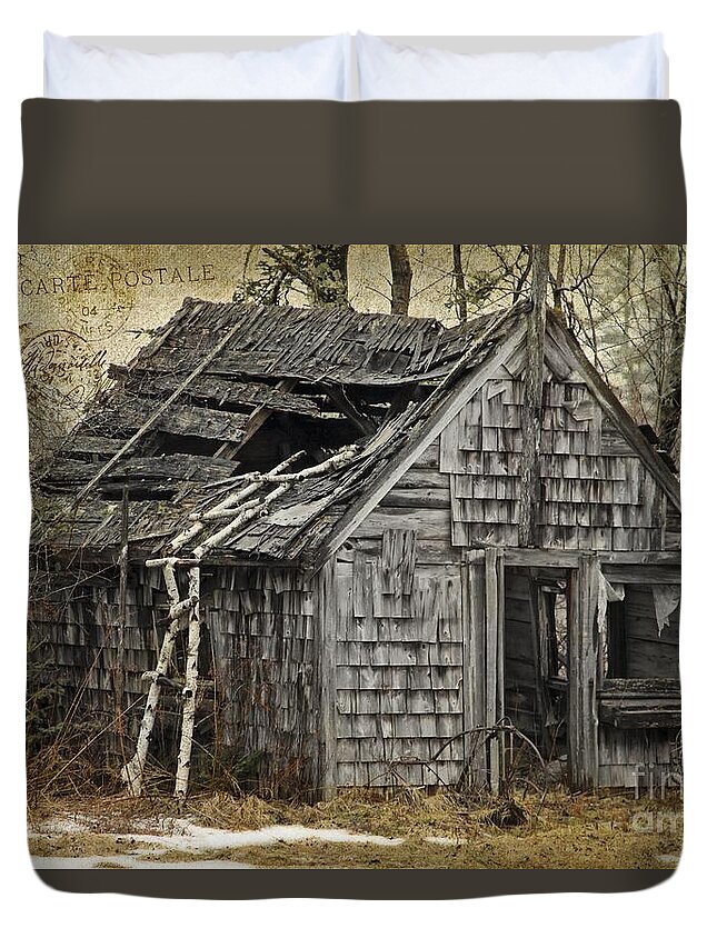  Maine Duvet Cover featuring the photograph Rickety old Shack by Karin Pinkham