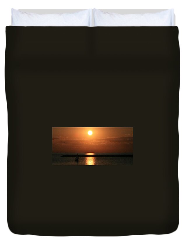 Lake Michigan Duvet Cover featuring the photograph Sailboat A Drift by Kay Novy