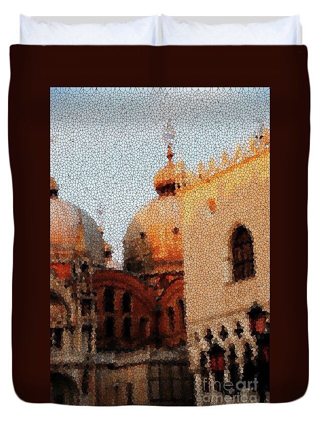 Venice Duvet Cover featuring the photograph Venitian Symbols through Crackled Glass by Jacqueline M Lewis