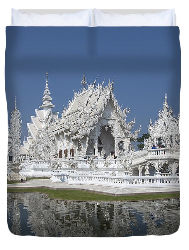 Scenic Duvet Cover featuring the photograph Wat Rong Khun Ubosot DTHCR0002 by Gerry Gantt
