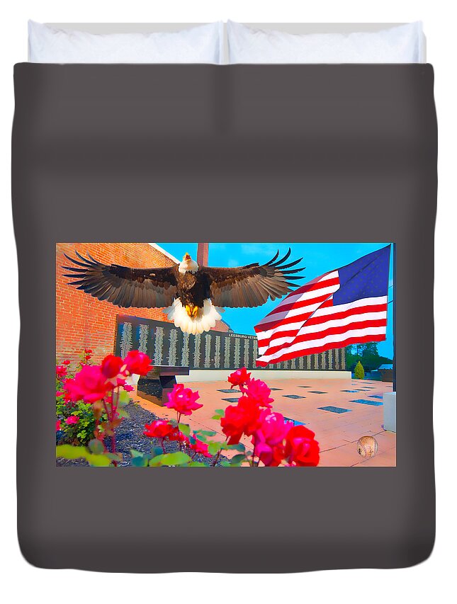 Veterans Memorial Leesburg Duvet Cover featuring the photograph We Are All American's  Americans For All by Randall Branham