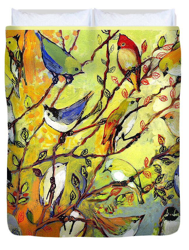Bird Duvet Cover featuring the painting 16 Birds by Jennifer Lommers