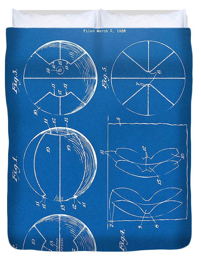 Basketball Duvet Cover featuring the digital art 1929 Basketball Patent Artwork - Blueprint by Nikki Marie Smith