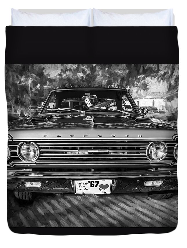 1967 Plymouth Duvet Cover featuring the photograph 1967 Plymouth Belvedere GTX 440 Painted BW by Rich Franco