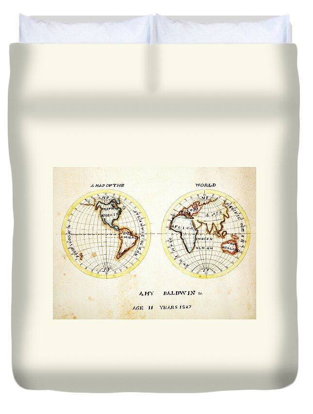 A Map Of The World Amy Baldwin Sc Art Duvet Cover featuring the painting A Map of the World Amy Baldwin sc by MotionAge Designs
