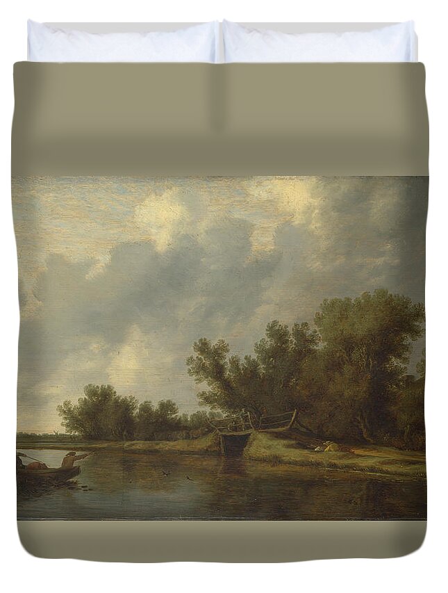 Theodore Rousseau Duvet Cover featuring the painting A Rocky Landscape by MotionAge Designs