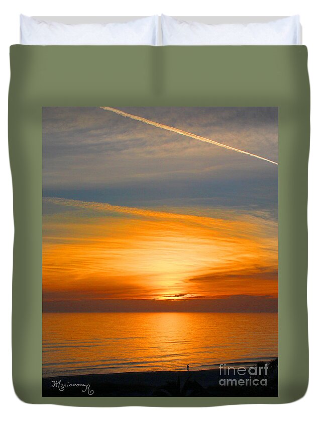 Sunset Duvet Cover featuring the photograph A Walk at Sunset #1 by Mariarosa Rockefeller