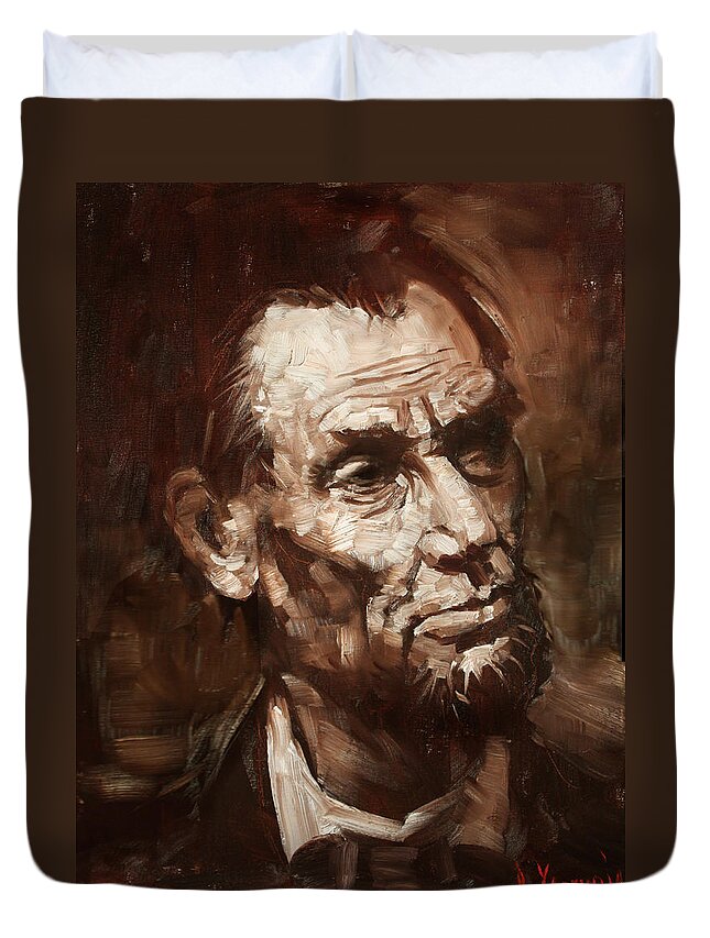 Abraham Lincoln Duvet Cover featuring the painting Abraham Lincoln #2 by Ylli Haruni