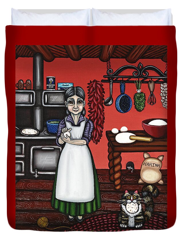 Cook Duvet Cover featuring the painting Abuelita or Grandma by Victoria De Almeida