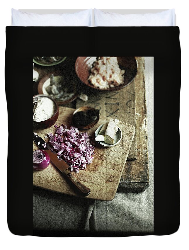 Cutting Board Duvet Cover featuring the photograph All The Ingredients #1 by 200