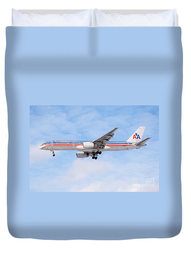 757 Duvet Cover featuring the photograph Amercian Airlines Boeing 757 Airplane Landing #2 by Paul Velgos