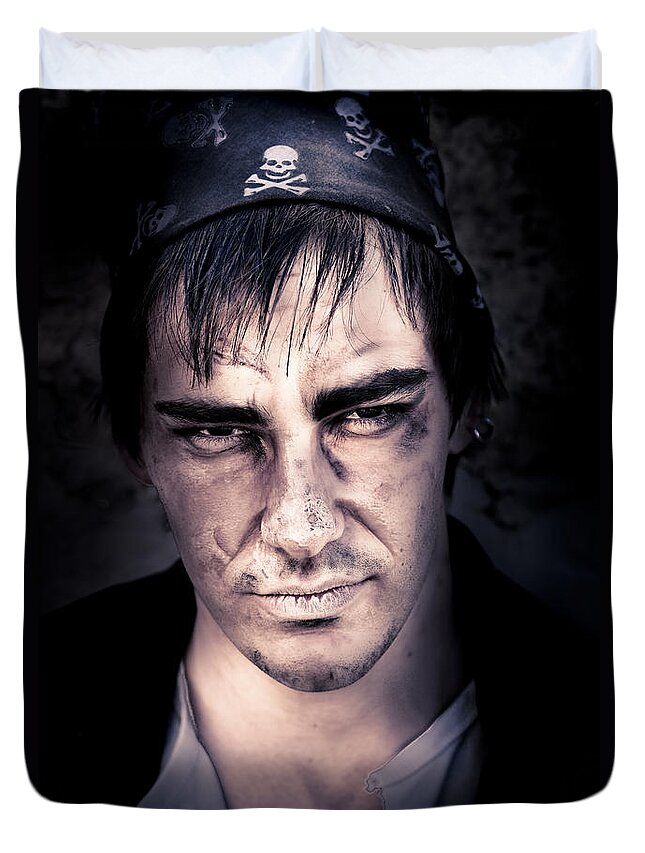 Man Duvet Cover featuring the photograph Angry Pirate #1 by Jorgo Photography
