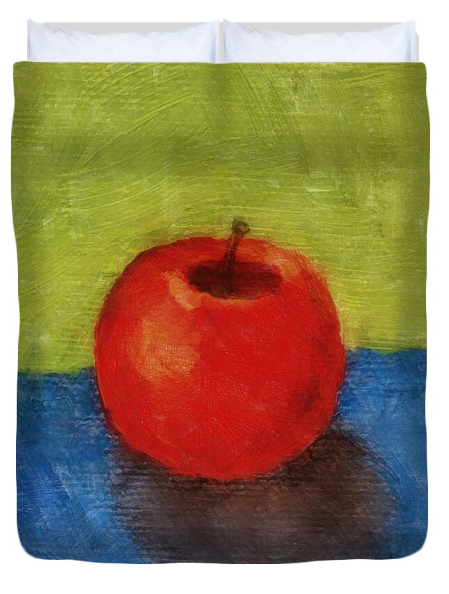 Apple Duvet Cover featuring the painting Apple with Green and Blue #1 by Michelle Calkins