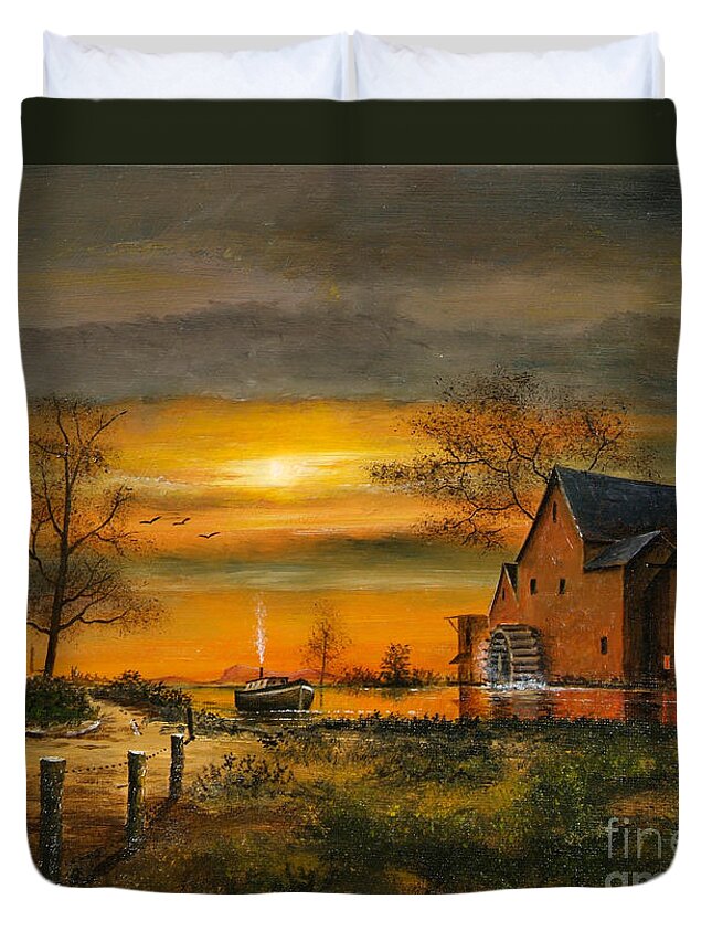 Countryside Duvet Cover featuring the painting Autumn Gold - English Countryside #2 by Ken Wood