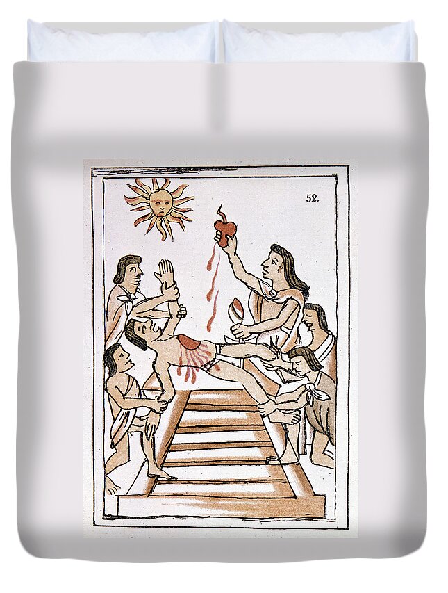 1540 Duvet Cover featuring the drawing Aztec Ritual Sacrifice #1 by Granger