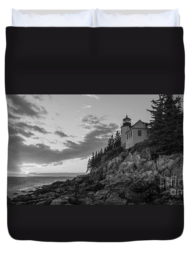 Bass Harbor Head Lighthouse Duvet Cover featuring the photograph Bass Harbor Head Light Sunset #1 by Michael Ver Sprill