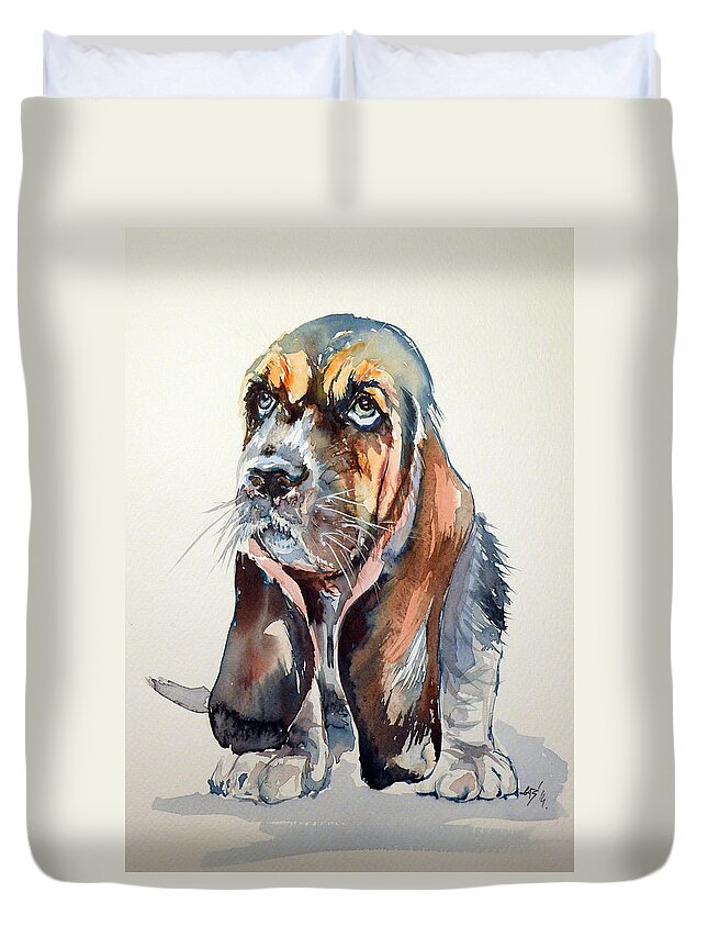 Dog Duvet Cover featuring the painting Basset hound #4 by Kovacs Anna Brigitta