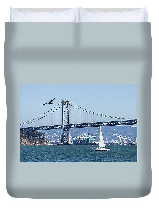 San Francisco Duvet Cover featuring the photograph Bay Bridge #1 by Weir Here And There