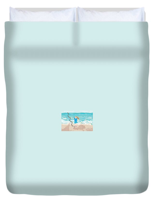 Beach Girl Duvet Cover featuring the digital art Beach Rainbow Girl by Kim Prowse