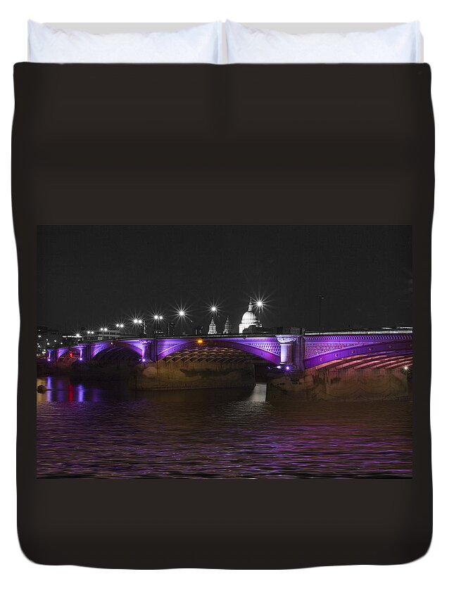 London Duvet Cover featuring the photograph Blackfriars Bridge London Thames at night #1 by David French
