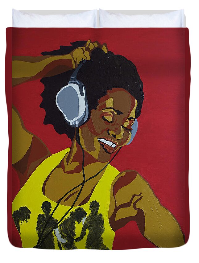 Acrylic Duvet Cover featuring the painting Blame It On The Boogie by Rachel Natalie Rawlins