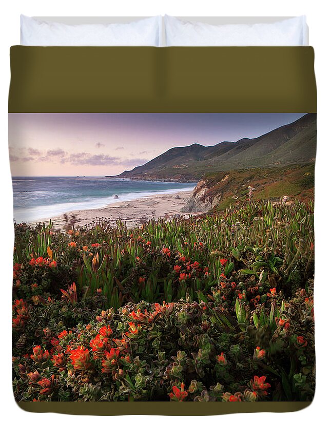 Scenics Duvet Cover featuring the photograph Blooming Flowers, Garrapata State Park #1 by Ingmar Wesemann