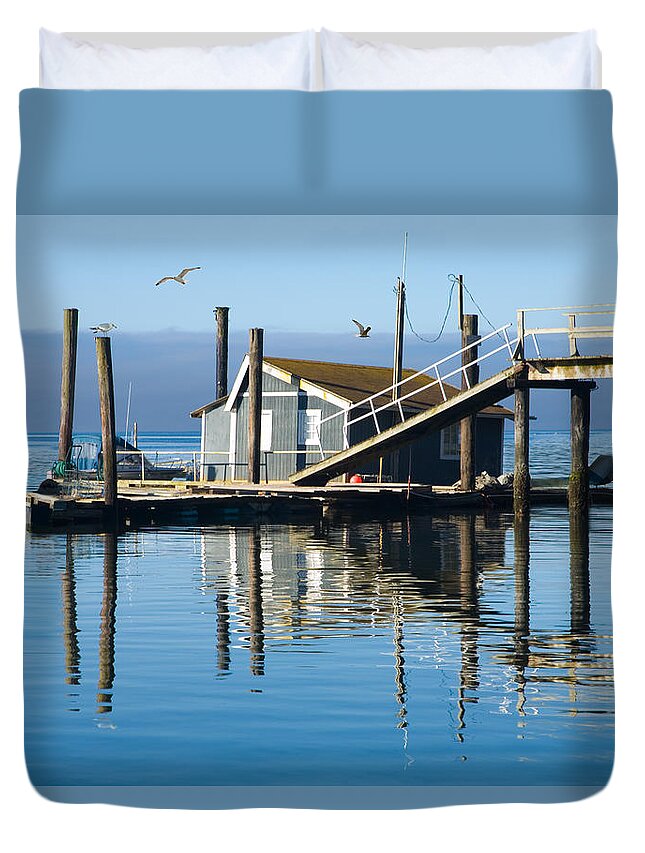 Art Duvet Cover featuring the photograph Boathouse on Vancouver Island #1 by Randall Nyhof