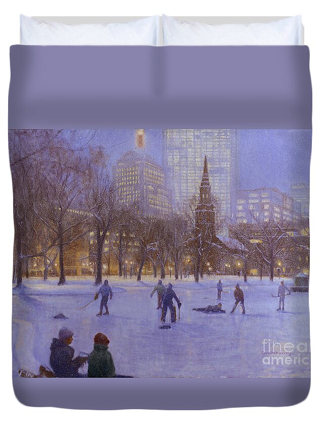 Boston Duvet Cover featuring the painting Boston Twilight Players by Candace Lovely