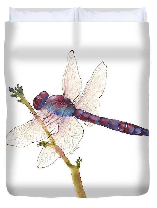Burgundy Duvet Cover featuring the painting Burgundy Dragonfly #1 by Amy Kirkpatrick