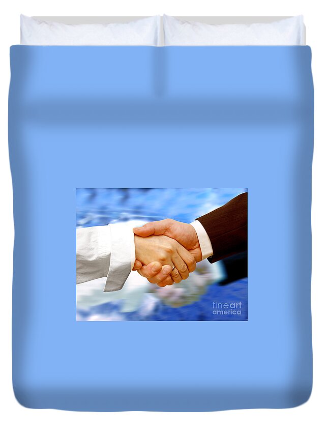 Agree Duvet Cover featuring the photograph Business handshake #1 by Michal Bednarek