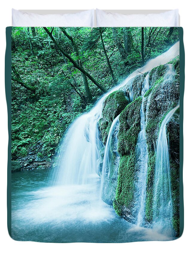 Scenics Duvet Cover featuring the photograph Cascading Water #1 by Ooyoo