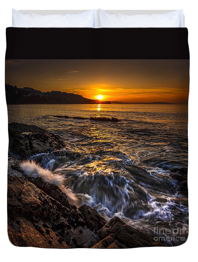 Ares Duvet Cover featuring the photograph Chamoso Point in Ares Estuary Galicia Spain #1 by Pablo Avanzini