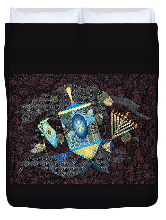 Ancient Duvet Cover featuring the painting Chanukah #1 by Michoel Muchnik