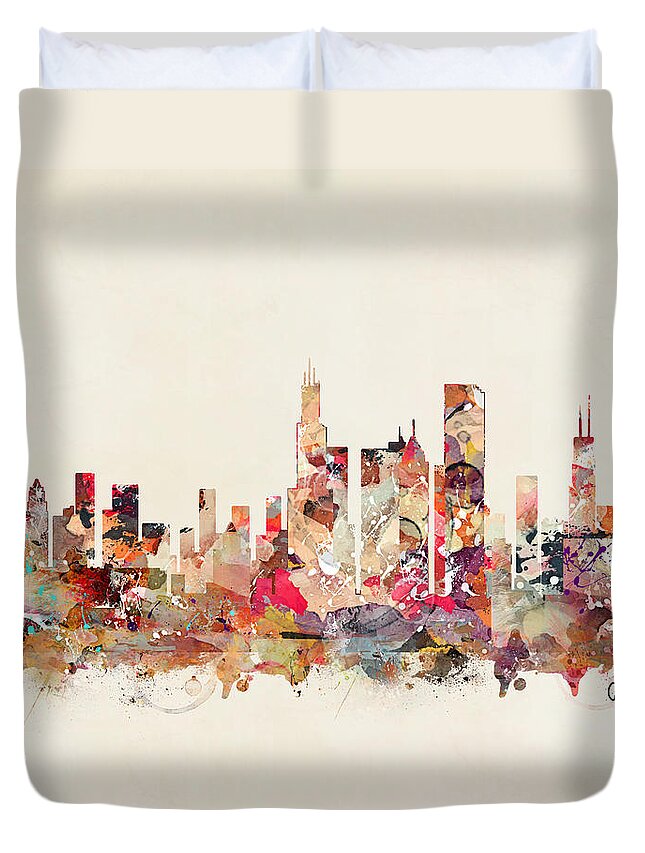 Chicago Illinois Skyline Duvet Cover featuring the painting Chicago Illinois #1 by Bri Buckley