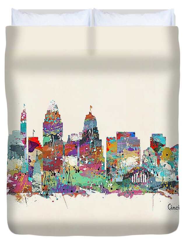 Cincinnati Ohio Skyline Duvet Cover featuring the painting Cincinnati Ohio Skyline by Bri Buckley