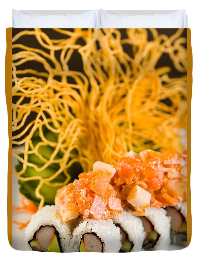 Asian Duvet Cover featuring the photograph Crab and Salmon Roll by Raul Rodriguez
