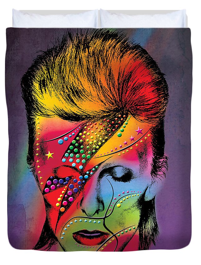 Celebrity Duvet Cover featuring the digital art David Bowie by Mark Ashkenazi