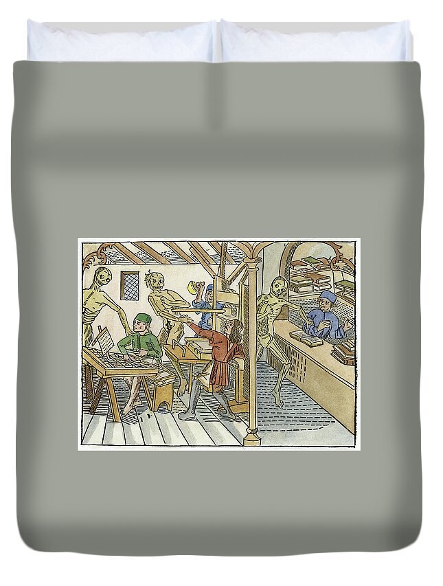1499 Duvet Cover featuring the painting Death And The Printers #1 by Granger