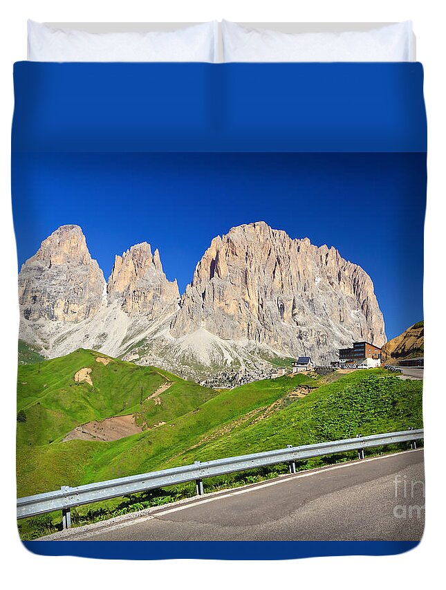 Road Duvet Cover featuring the photograph Dolomiti - Sella pass #1 by Antonio Scarpi