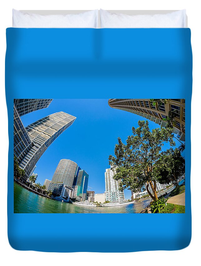Architecture Duvet Cover featuring the photograph Downtown Miami Fisheye #1 by Raul Rodriguez