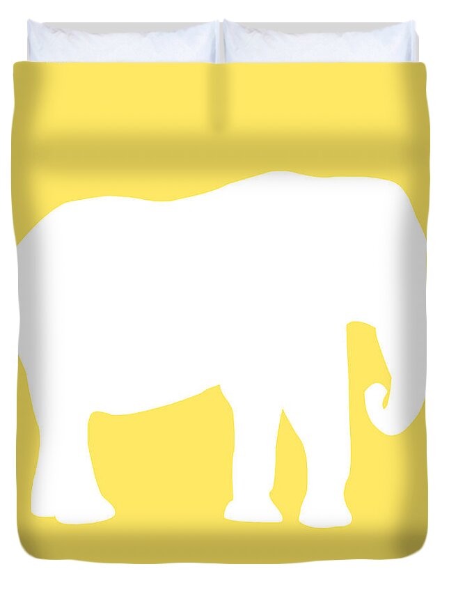 Graphic Art Duvet Cover featuring the digital art Elephant in Yellow and White by Jackie Farnsworth
