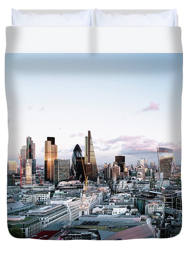 Tranquility Duvet Cover featuring the photograph Elevated View Over London City Skyline #1 by Gary Yeowell