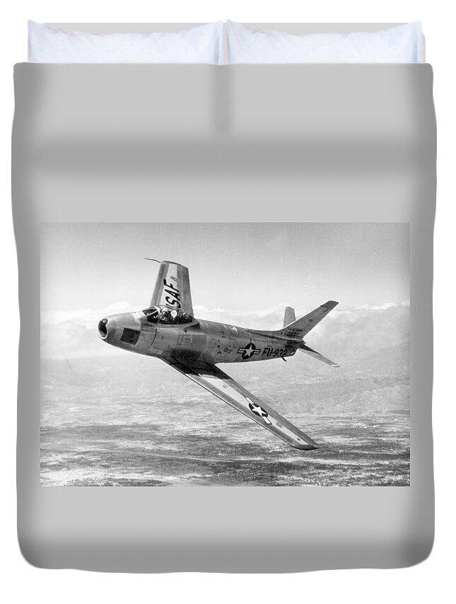 Science Duvet Cover featuring the photograph F-86 Sabre, First Swept-wing Fighter by Science Source