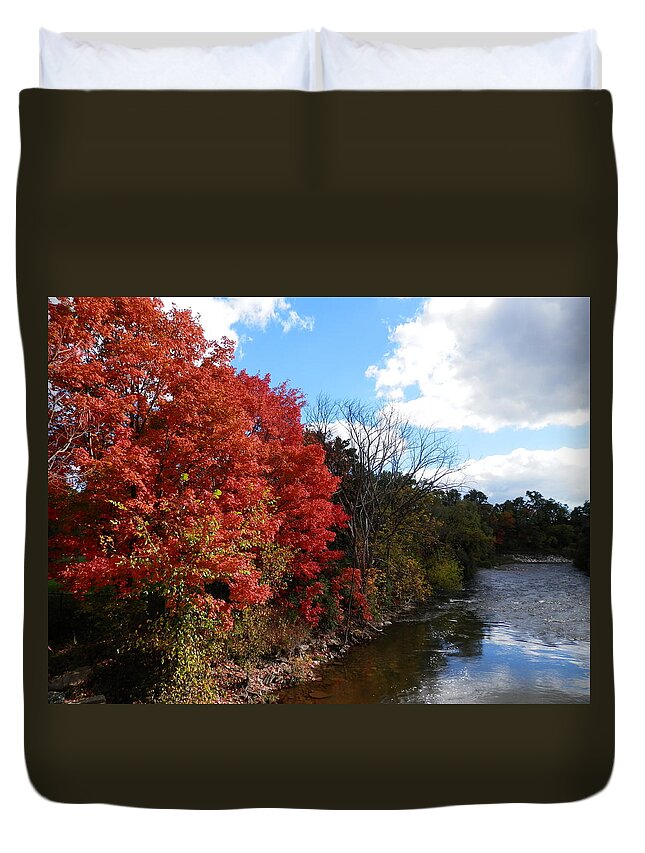 River Duvet Cover featuring the photograph Fall at the Credit River #1 by Pema Hou