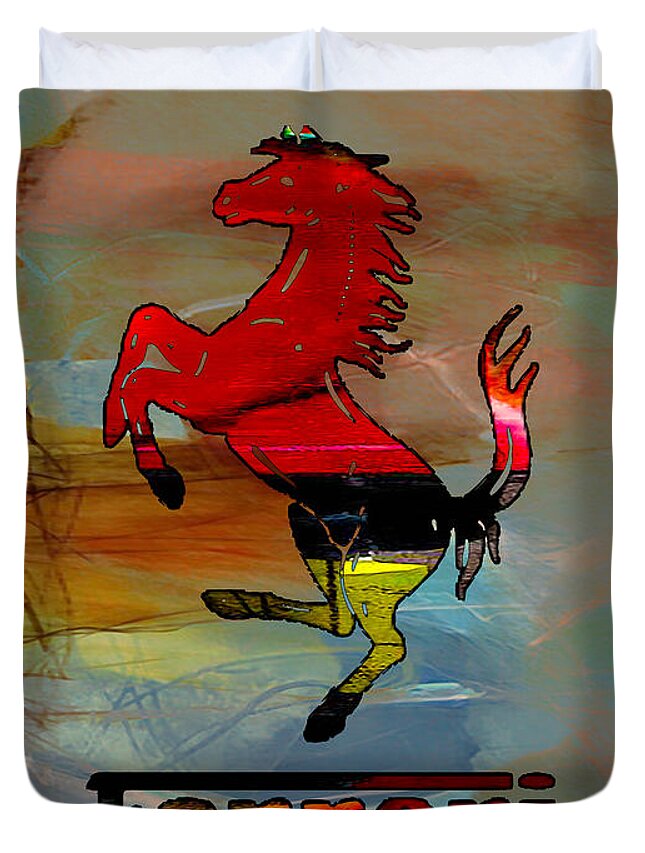 Abstract Duvet Cover featuring the mixed media Ferrari #3 by Marvin Blaine