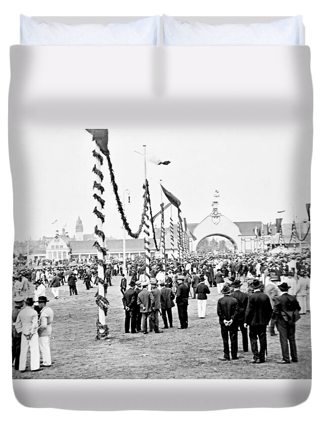 Crowd Duvet Cover featuring the photograph Festival Place Millerntor Hamburg Germany 1903 #3 by A Macarthur Gurmankin