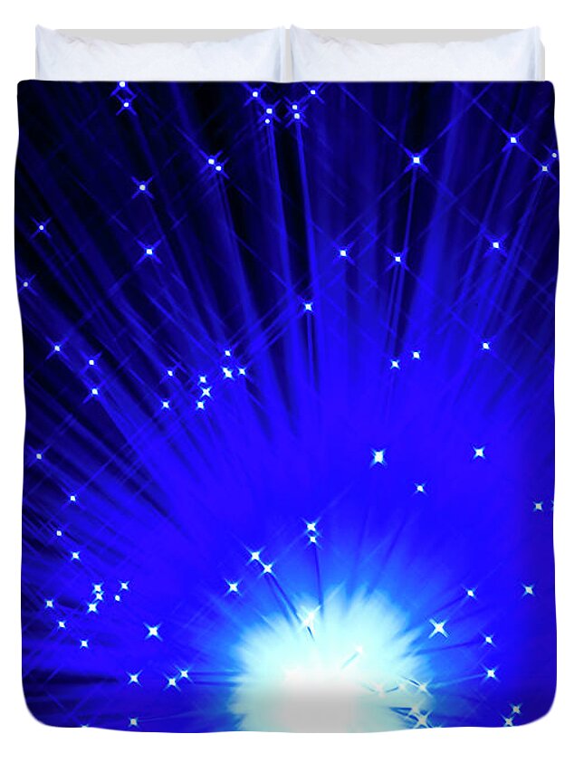 Black Background Duvet Cover featuring the photograph Fiber Optics On Black Background #1 by Level1studio