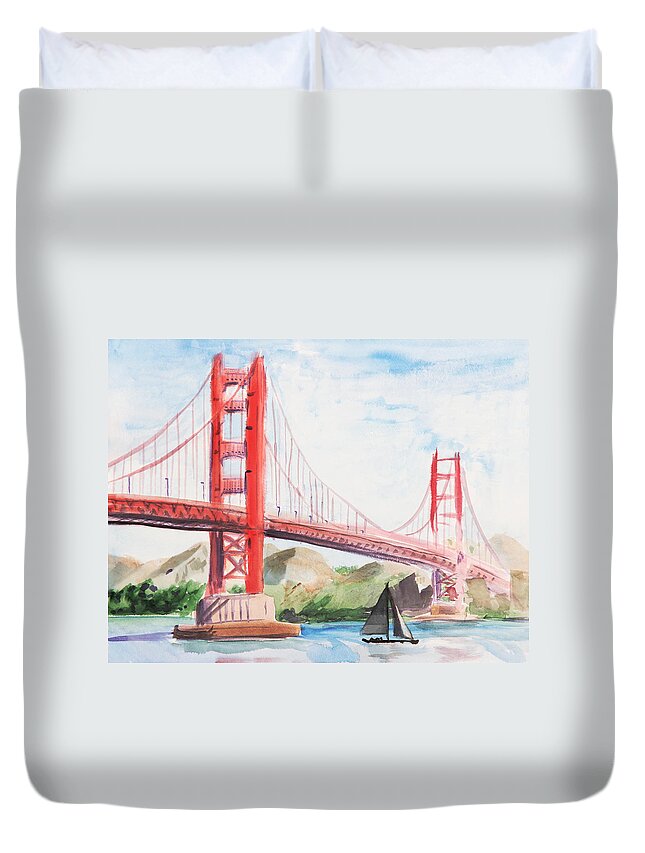 Goldengatebridge Duvet Cover featuring the painting Golden Gate Bridge #3 by Masha Batkova