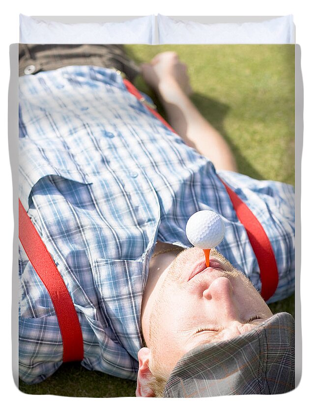 Driving Range Duvet Cover featuring the photograph Golf Player Finding Inner Balance by Jorgo Photography